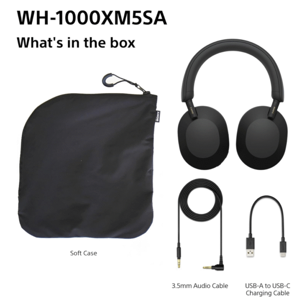 Sony WH-1000XM5SA | Premium Wireless Over-Ear Headphones | Noise Cancelling | 30hr Battery | Hi-Res Audio | Bluetooth | 3.5mm Jack | Black | Soft Case Included - Image 4