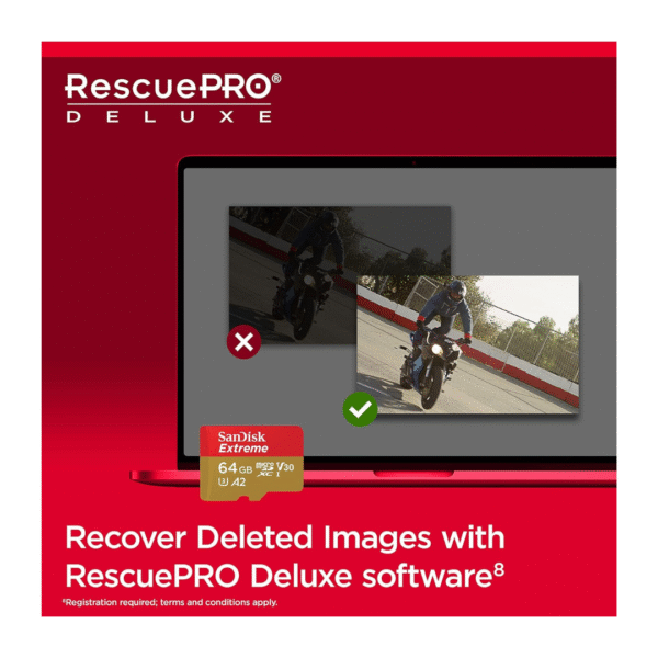 SanDisk 64GB Extreme microSDXC UHS-I Card + SD Adapter | Up to 170MB/s Read, 80MB/s Write | V30, A2, C10, U3 | 4K UHD | QuickFlow Technology | RescuePro Deluxe Included - Image 6
